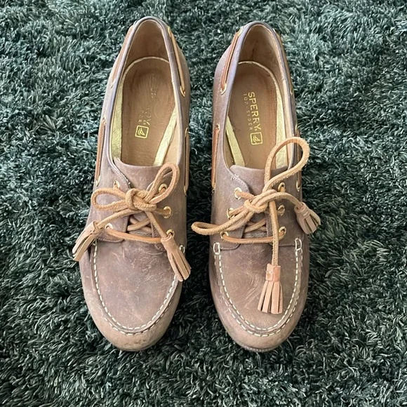 Sperry brown leather wedges - boat shoe style - Picture 2 of 12